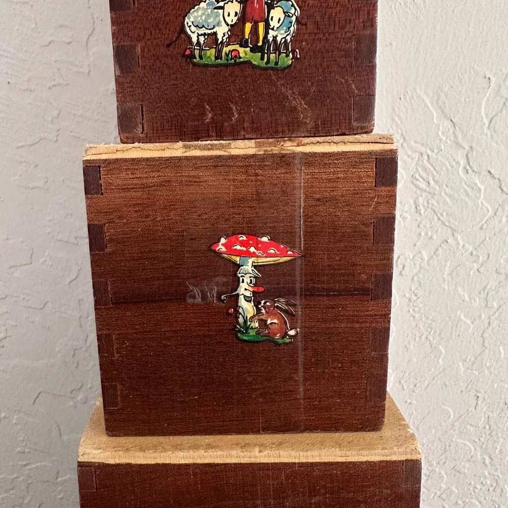 Vintage 30s‎ 40s Wooden Stacking Toy Dovetail Primitive Folk Art